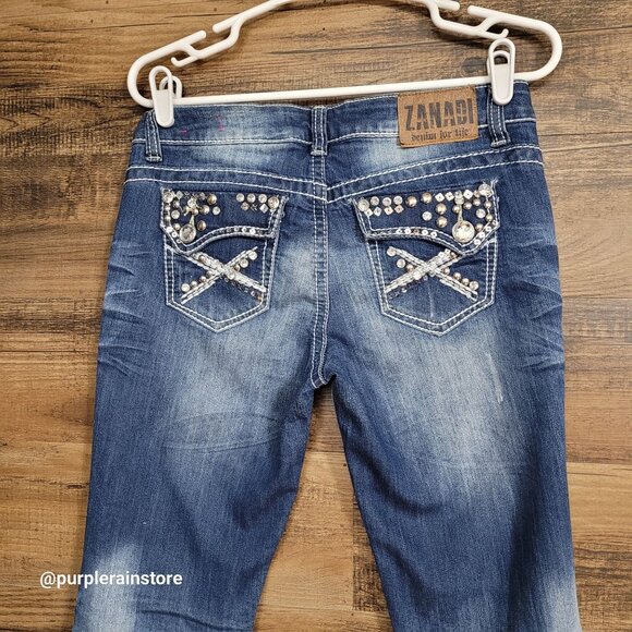 Vtg Zanadi Jeans Size 9 Bootcut Low Rise Embellished Button Flap Western Y2K - Picture 4 of 13